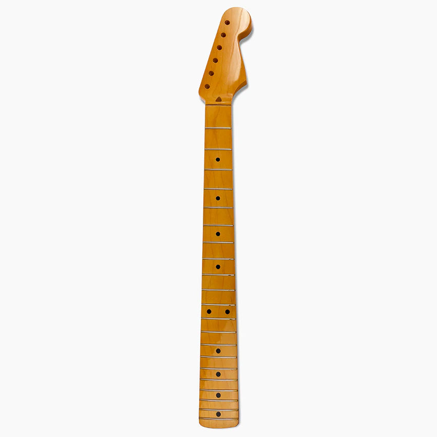 Replacement Maple Neck for Strat with Nitrocellulose Finish Topcoat, 21 Frets, 10 inch radius, Full