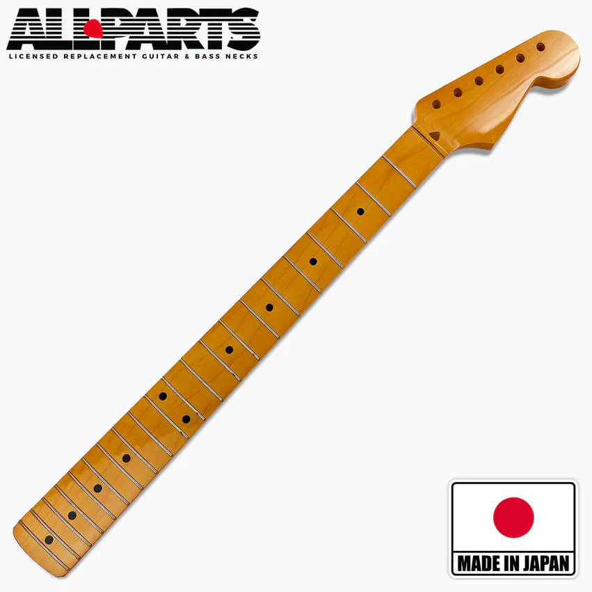Replacement Maple Neck for Strat with Nitrocellulose Finish Topcoat, 21 Frets, 10 inch radius