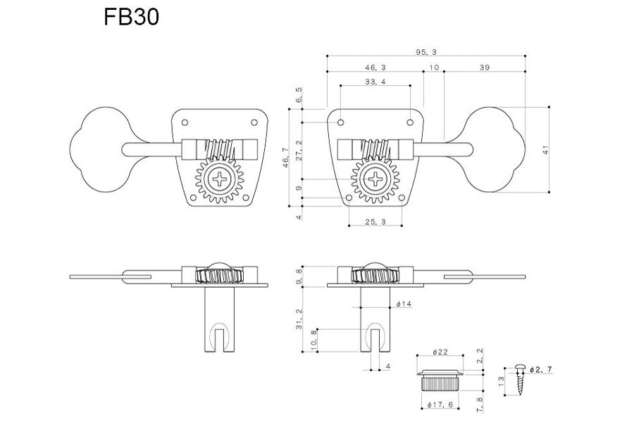Gotoh FB30-LP Bass Key Set - Set of Gotoh FB30-LP nickel bass keys wit ...